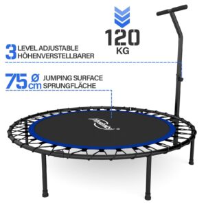 Fitness Trampolin - Justerbart håndtag, 101 cm, maks. 120 kg, sammenklappelig, foldbar, indendørs/udendørs, med gummireb ophæng