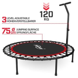 Fitness Trampolin - Ø 101cm, højdejusterbart håndtag, gummitov, op til 120 kg, sort/rød