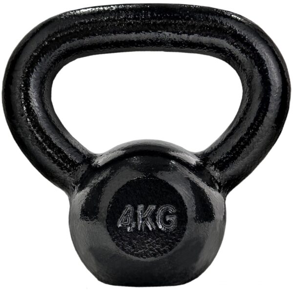 Kettlebell - 4 kg, støbejern, sort