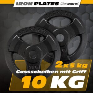 Vægtskiver - 10 kg sæt, 30 mm boring, tri-grip, støbejern, sort