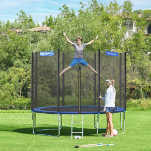 Trampolin med galvaniseret stålrør, D305cm, sort og blå