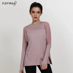 F.DYRAA Mesh Quick Dry Sports Top Women Loose Fitness Shirts Long Sleeve Sports T-shirt Yoga Top Workout Running Femme Gym Top