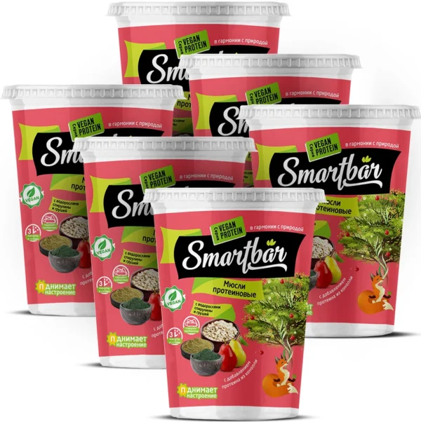 Fast breakfast-Musley pear and seaweed spirulina with protein hemp food, smartbar 40g (6 pcs)