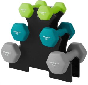 Håndvægtesæt 6 dele - Håndvægte med stativ - 2 x 1 kg, 2 x 2 kg, 2 x 3 kg
