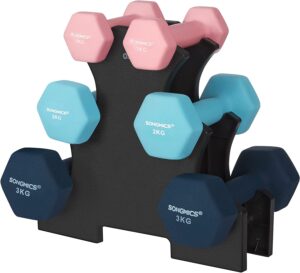 Håndvægtesæt 6 dele - håndvægte med stativ - 2 x 1 kg, 2 x 2 kg, 2 x 3 kg