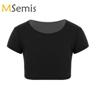 Kids Girls Sports T-Shirt Plain Solid Color Short Sleeves Sportswear Crop Top for Belly Dance Yoga Gymnastic Daily Wear