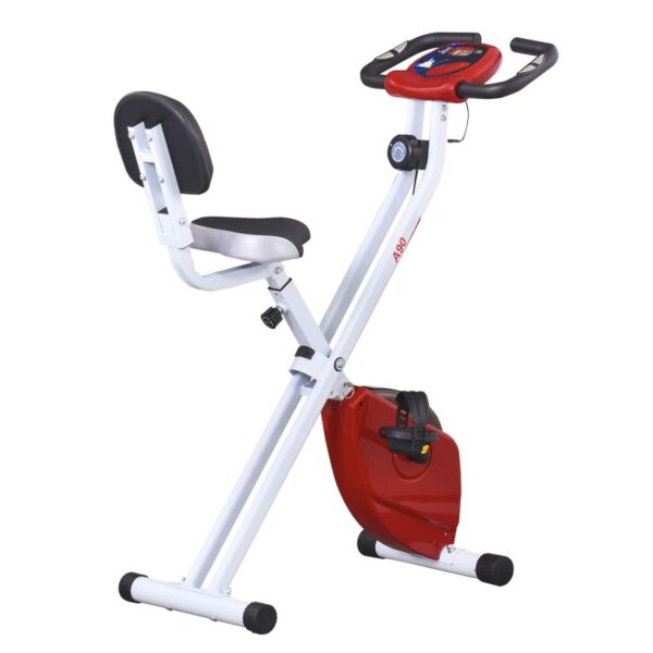 Motionscykel Cykeltræner Med 8 Niveauer Af Justerbar Magnetisk Modstand, H⌀jdejusterbar Stål R⌀d + Hvid 43 X 97 X 109 Cm