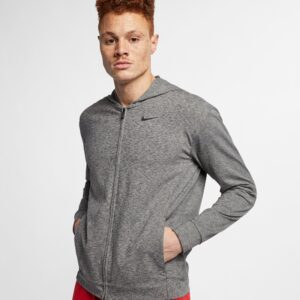 Nike Drifit Fullzip Yoga Træningshoodie Herre M Grå