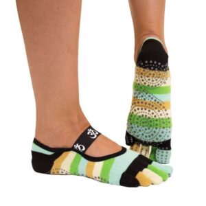 ToeToe Yoga & Pilates Anti-Slip OM Foot Cover, Grønne Striber, Str. 39-42