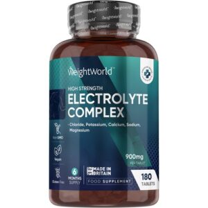 Elektrolytter 180 kapsler - 900 mg tilskud med Calcium, Chlorid, Magnesium, Natrium og Kalium - Elektrolyte til Krampe og Væskebalance