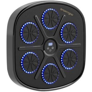 Musikboksemaskine, elektronisk Bluetooth-boksemaskine med LED-lys, musik, vægmonteret boksemål for voksne, hjemmetræning, sort