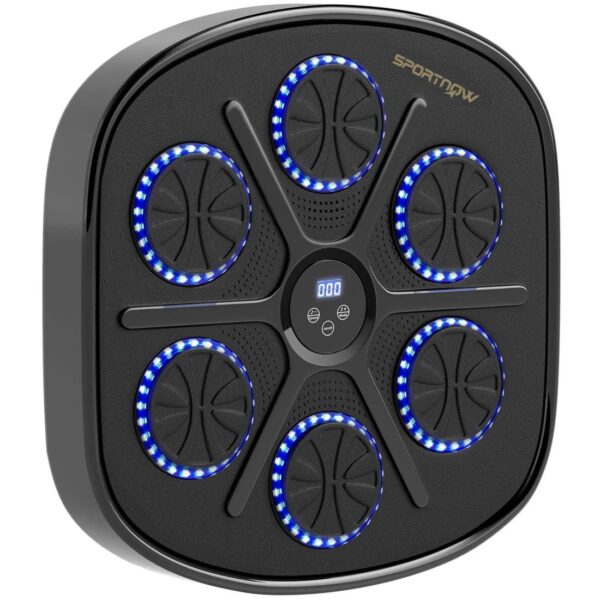 Musikboksemaskine, elektronisk Bluetooth-boksemaskine med LED-lys, musik, vægmonteret boksemål for voksne, hjemmetræning, sort