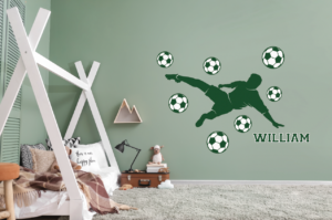 Wallsticker - Fodboldspiller og fodbolde / Personliggjort / Hvid